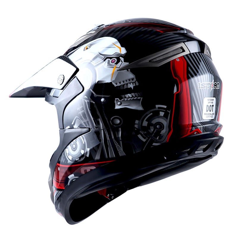 1Storm Adult Motocross Helmet Off Road MX BMX ATV Dirt Bike Mechanic HGXP14B Skull Red - Image 4